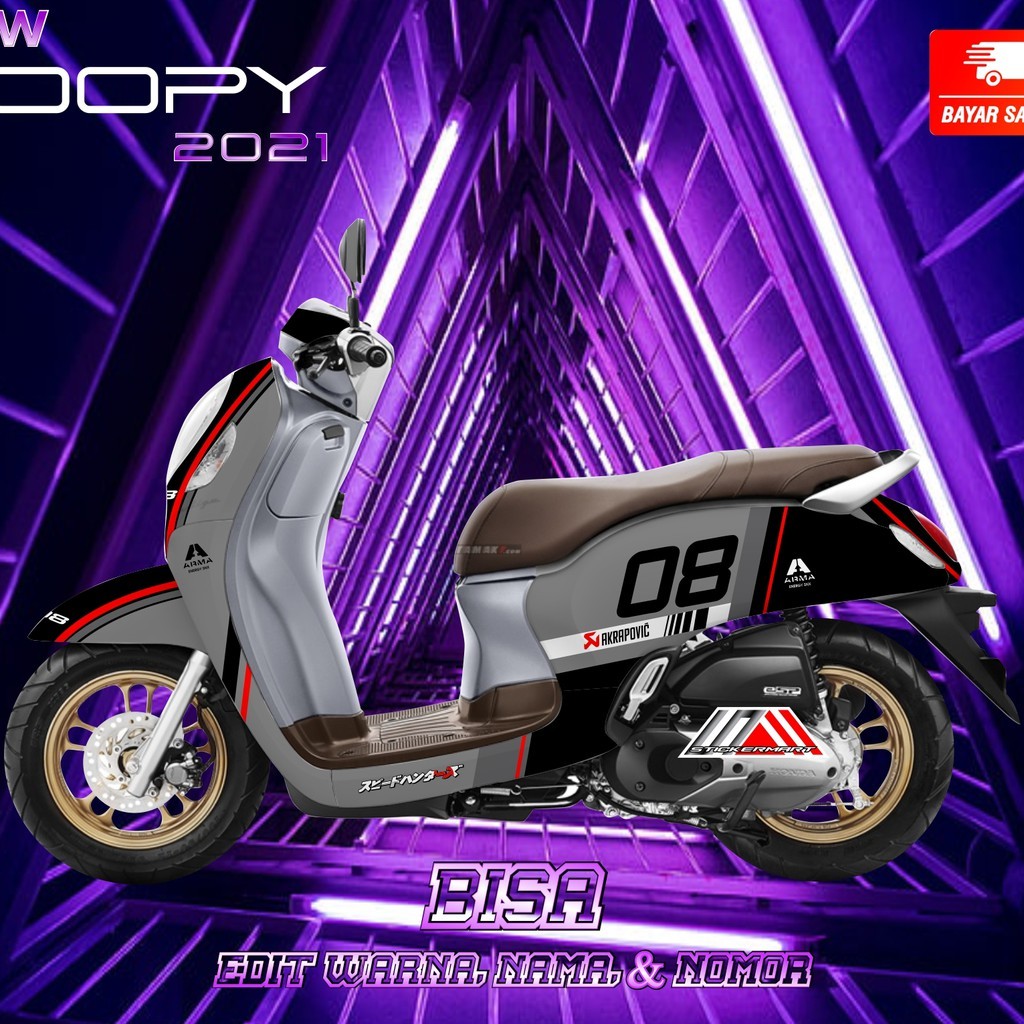 Decal sticker scoopy 2021 variasi 08 hitam abu