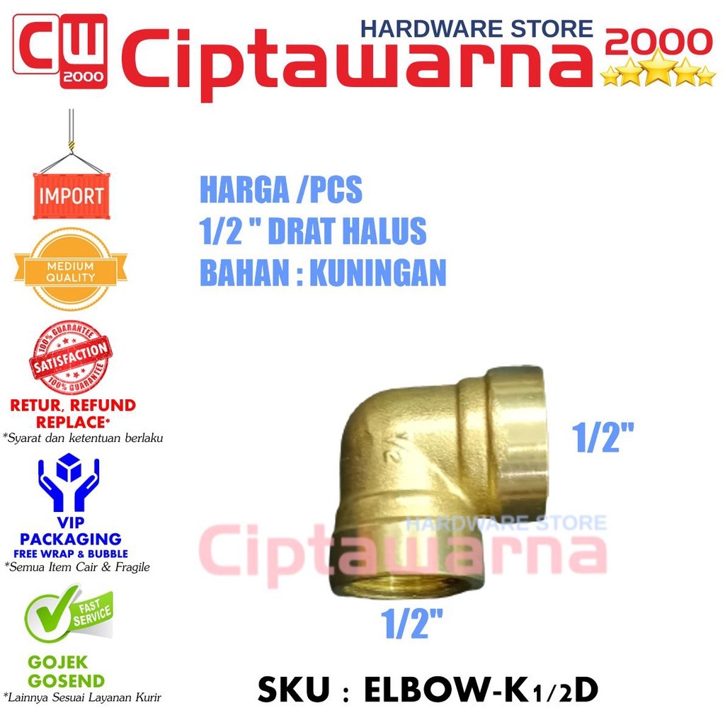 Fitting pipa Elbow knee Kuningan Drat Dalam Nepel L Shower Kran air 1/2" Inch - CWTT