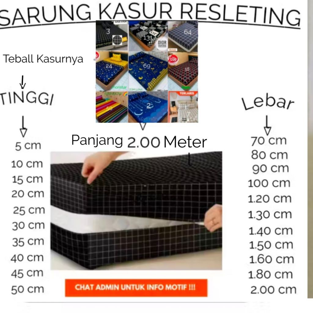 bunsu Dekor  Sarung Kasur Urung Busa Spring Bed Seprei Resleting Semua Ukuran Ada 90X200 120X200  14