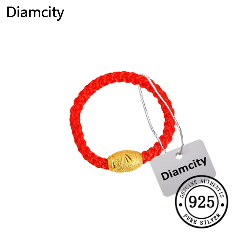 Diamcity Cincin Tali Merah Berlapis Emas yang Sederhana dan Bergaya