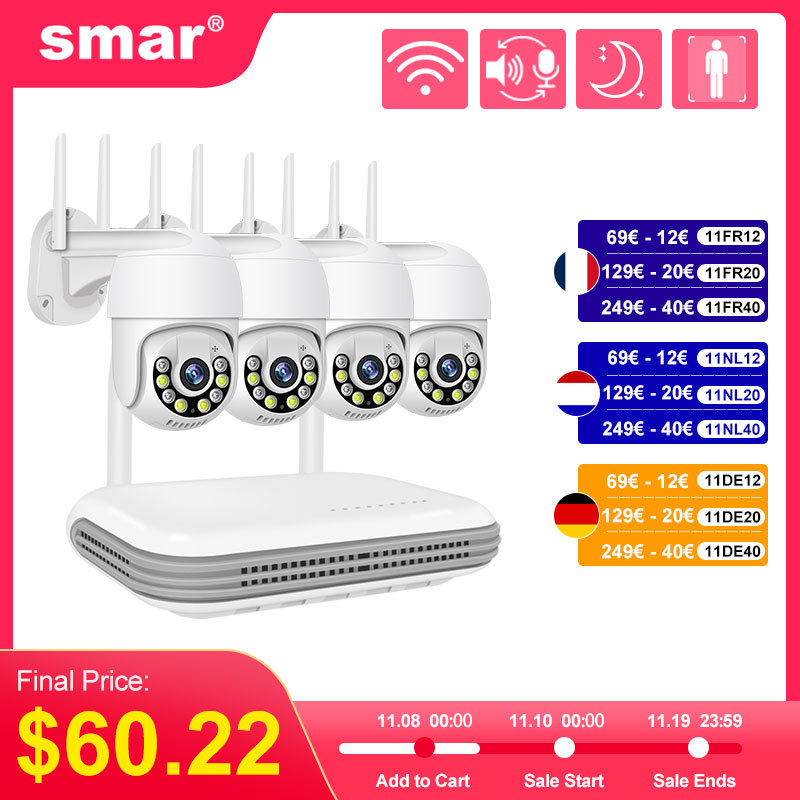 Smar 3MP Wireless CCTV Security Camera System PTZ Wifi Camera Outdoor Surveillance Camera Kit  Alarm