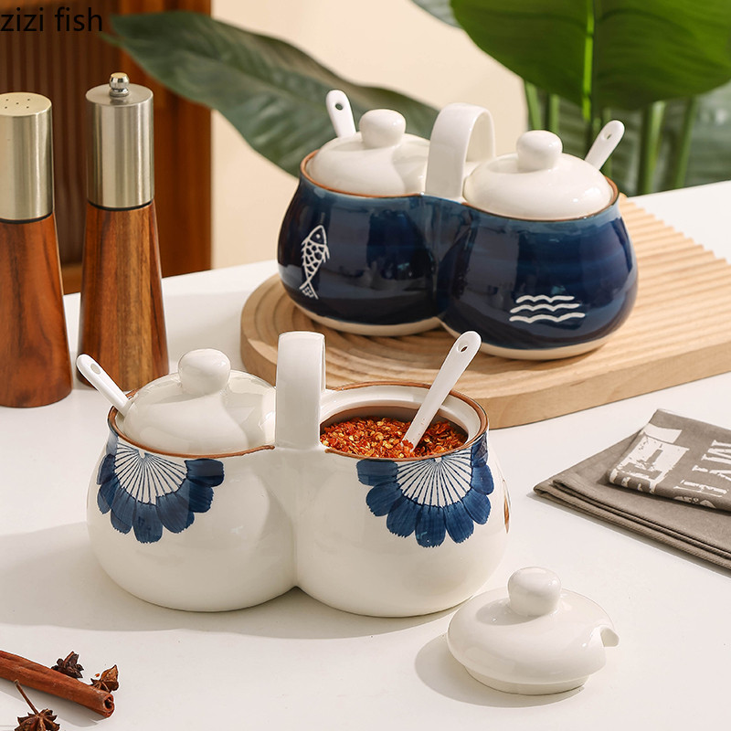 Japanese Style Seasoning Jar Set Ceramic Onepiece Seasoning Jar Chili Jar Salt Jars Sugar Jars Spice