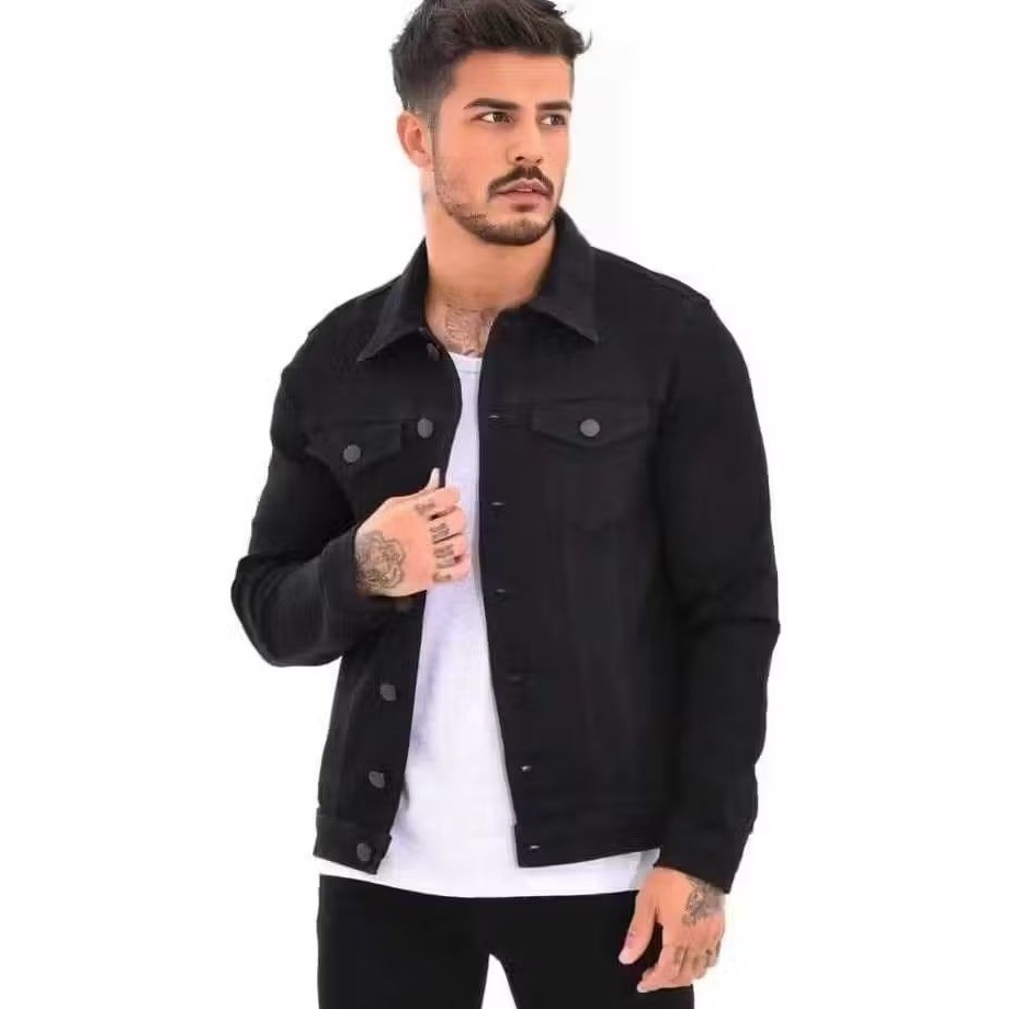 Jaket Jeans Pria Sandwash Jaket Pria Denim Garment Hitam Pekat terlaris