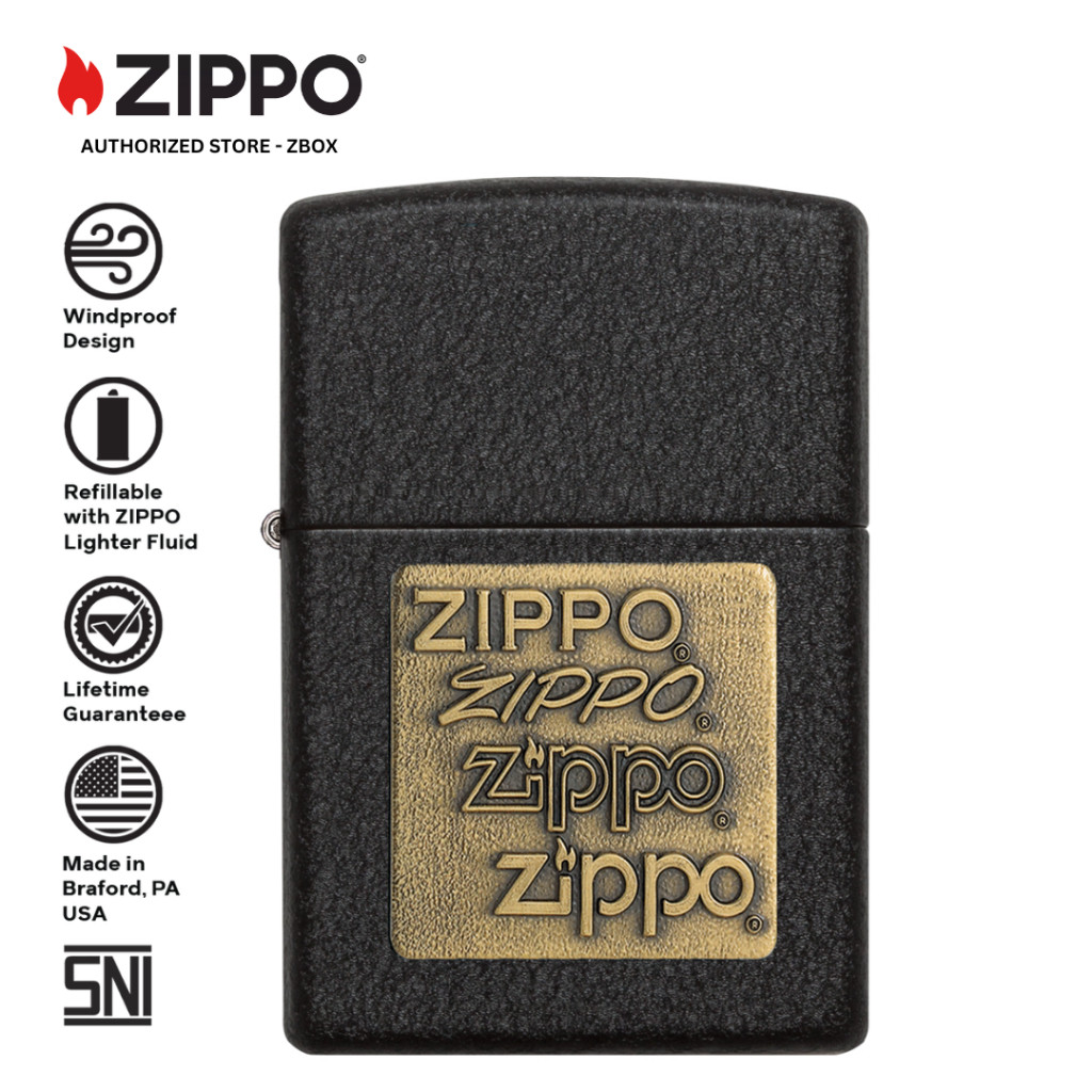 ZIPPO Original 362 Brass Logo Emblem - Black Crackle - Korek Api Windproof USA