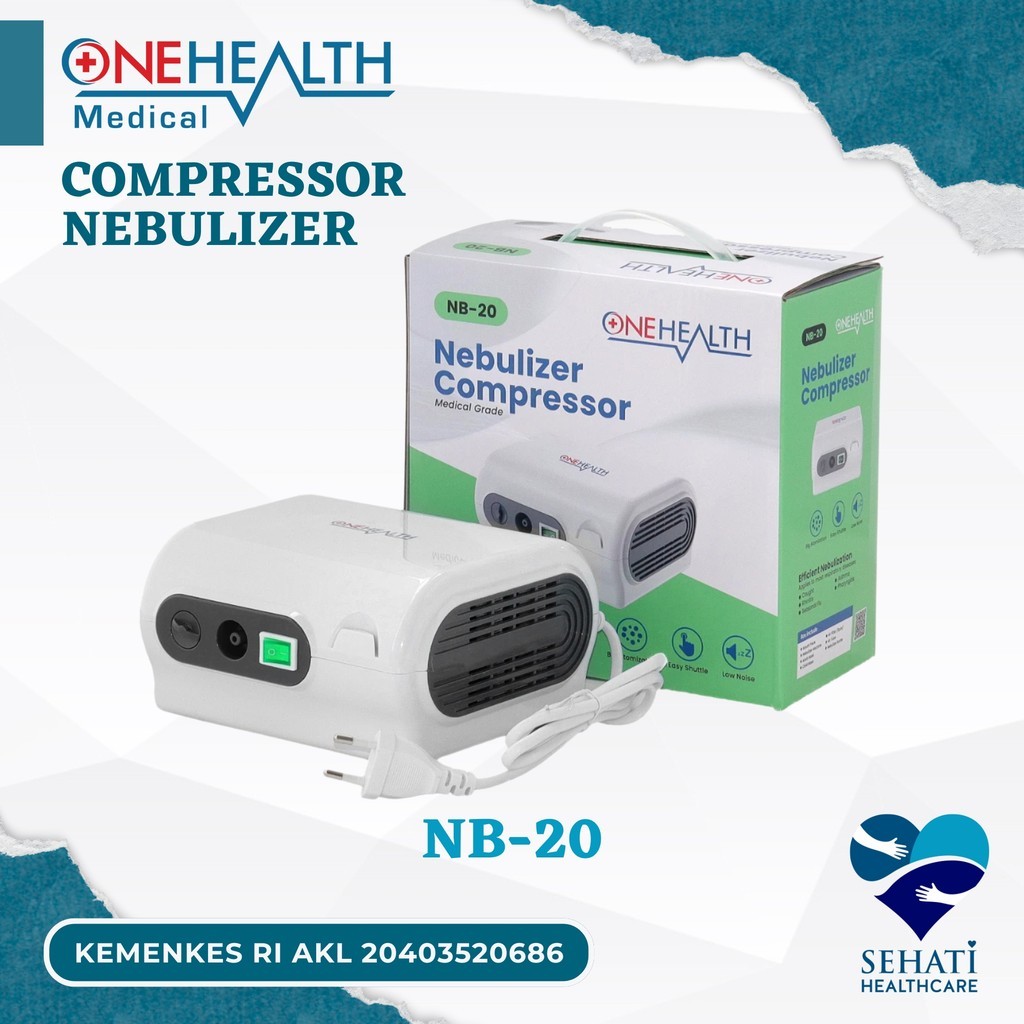 OneHealth Compressor Nebulizer NB-20 Alat Bantu Pernafasan Inhaler Peralatan Terapi Penguapan Uap Na
