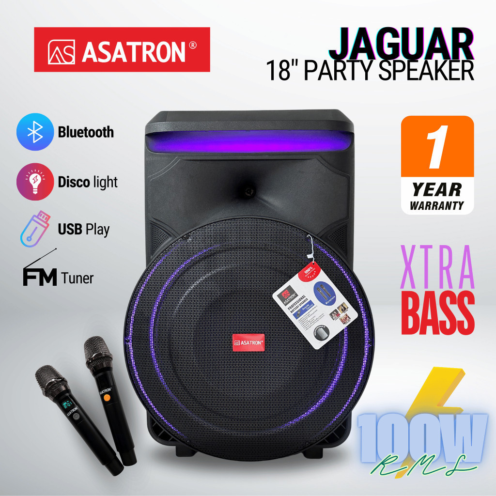Asatron Jaguar 18 Inch Bluetooth Karaoke Party Speaker with 2 Wireless Mic