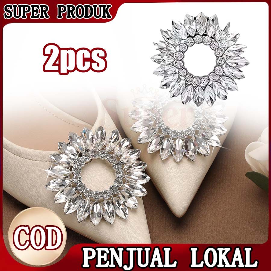 2pcs Klip Sepatu Rhinestone Detachable Aksesori Sepatu Wanita Hiasan Sepatu Heels Jepit Permata yang