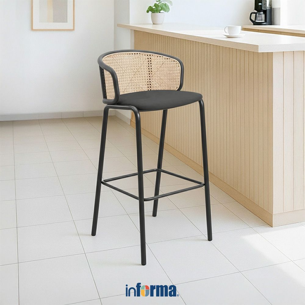 Informa Seymour Kursi Bar Kulit - Hitam Bar Stool Kursi Kafe Bartending Furniture Ruang Makan
