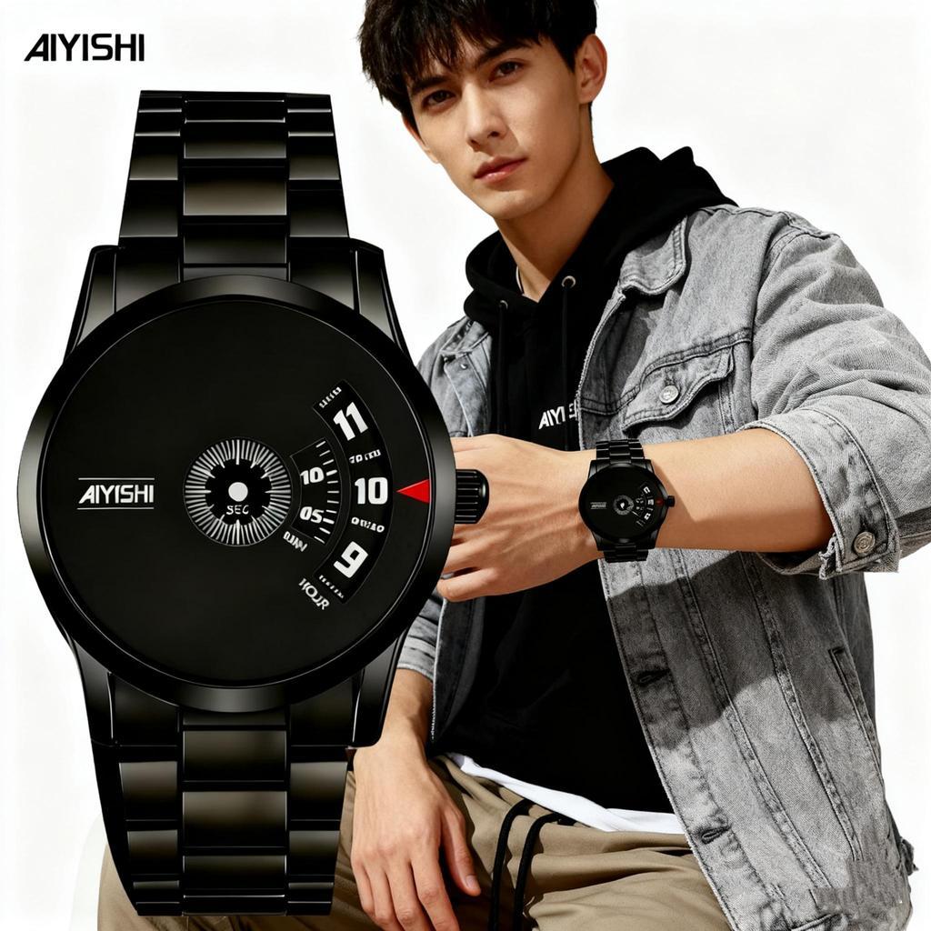 COD AIYISHI Jam tangan kuarsa pria tahan air sporty bergaya malam hari, Jam tangan mekanik/Original 