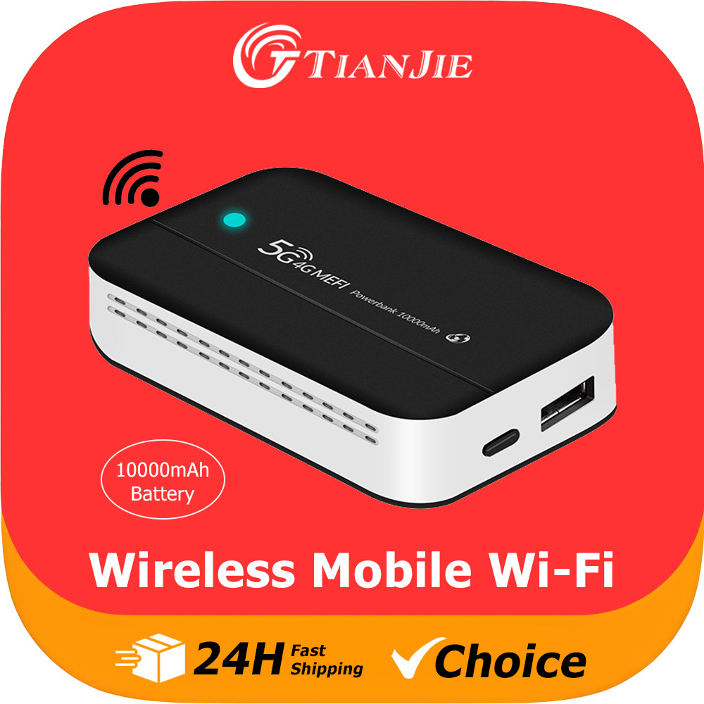 ​​TIANJIE PW100 4G LTE Portable Wifi Hotspot Router with 10000mAh Power Bank,150Mbps High-Speed WiFi