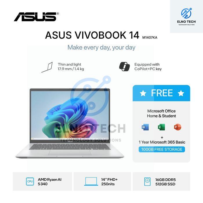 ASUS VIVOBOOK 14 M1407KA RYZEN AI 5 340 16GB 512GB W11+OHS+M365B 14" WUXGA - LAPTOP