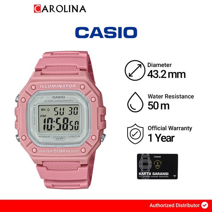 Jam Tangan Wanita Casio Pop W-218HC-4A Digital Quartz Watch Pink Dial Resin Band - W-218HC-4A, Stand