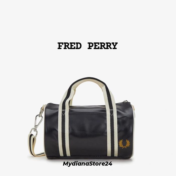 FRED PERRY CLASSIC MINI BARREL BAG - BLACK/ECRU