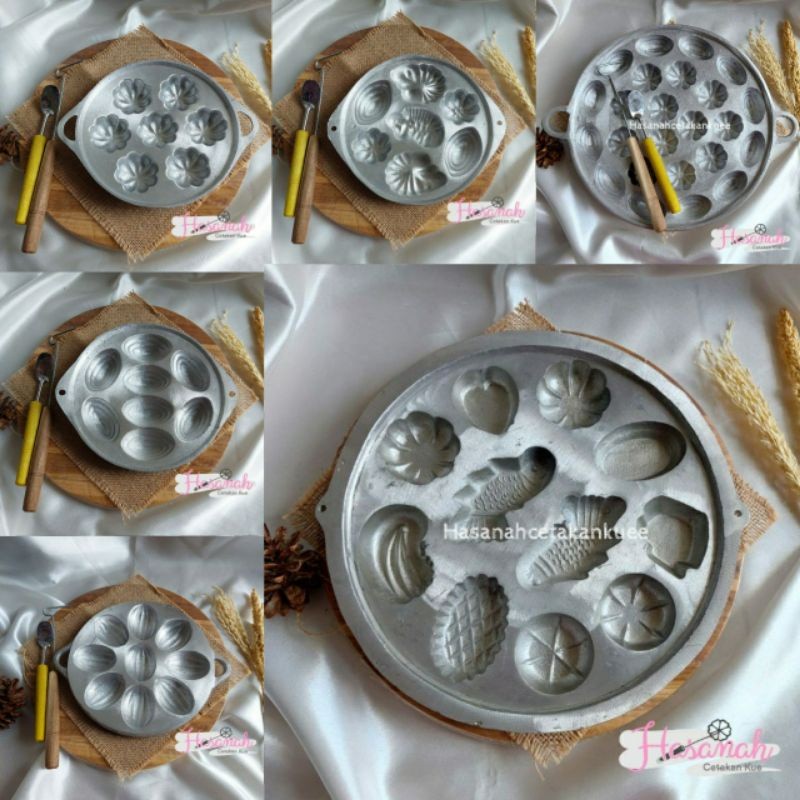 Cetakan Kue Cubit/Apem Selong/Kamir/Carabikang/Lumpur/Serabi Alumunium Motif Kerang/Ikan/Udang/Mangg