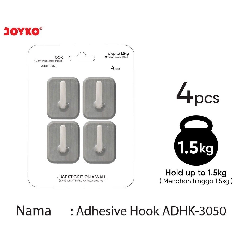JOYKO ADHESIVE HOOK/GANTUNGAN BERPEREKAT ADHK-3050 4PCS