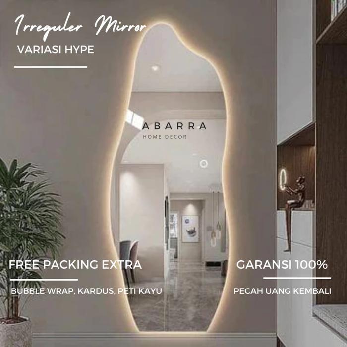 Standing Mirror HYPE mirror cermin aesthetic full body - Lampu LED biru, Tempel tembok