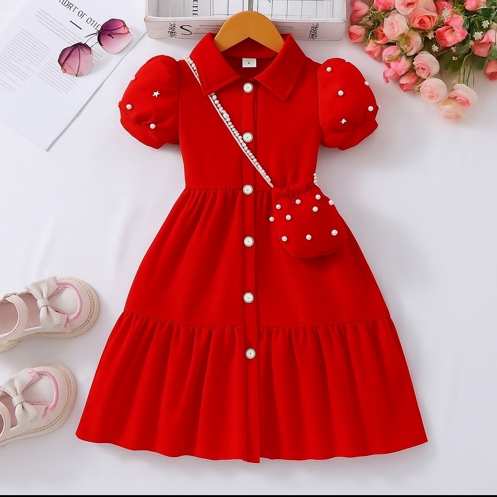 KEENAN DRESS Anak KOREA Pearl/ Fashion/ Ootd/ Untuk Usia 5-10 Tahun