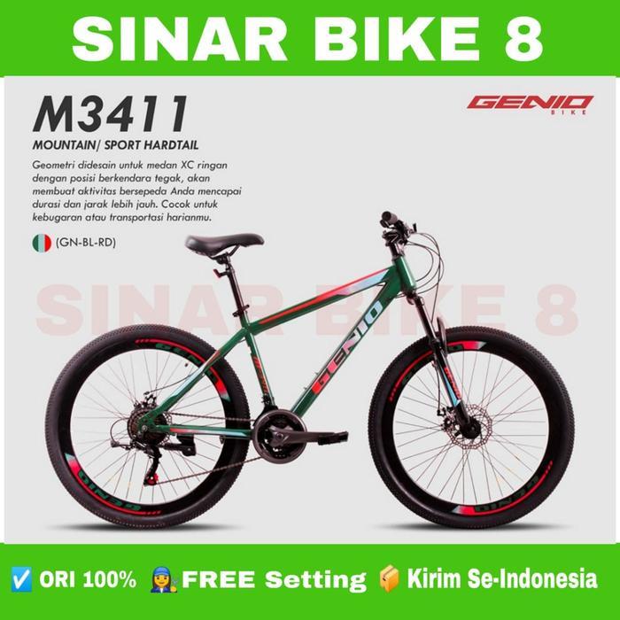 Sepeda Gunung 27,5 Inch MTB GENIO M 3411 By UNITED 24 Speed Rem Disc - GN BL RD