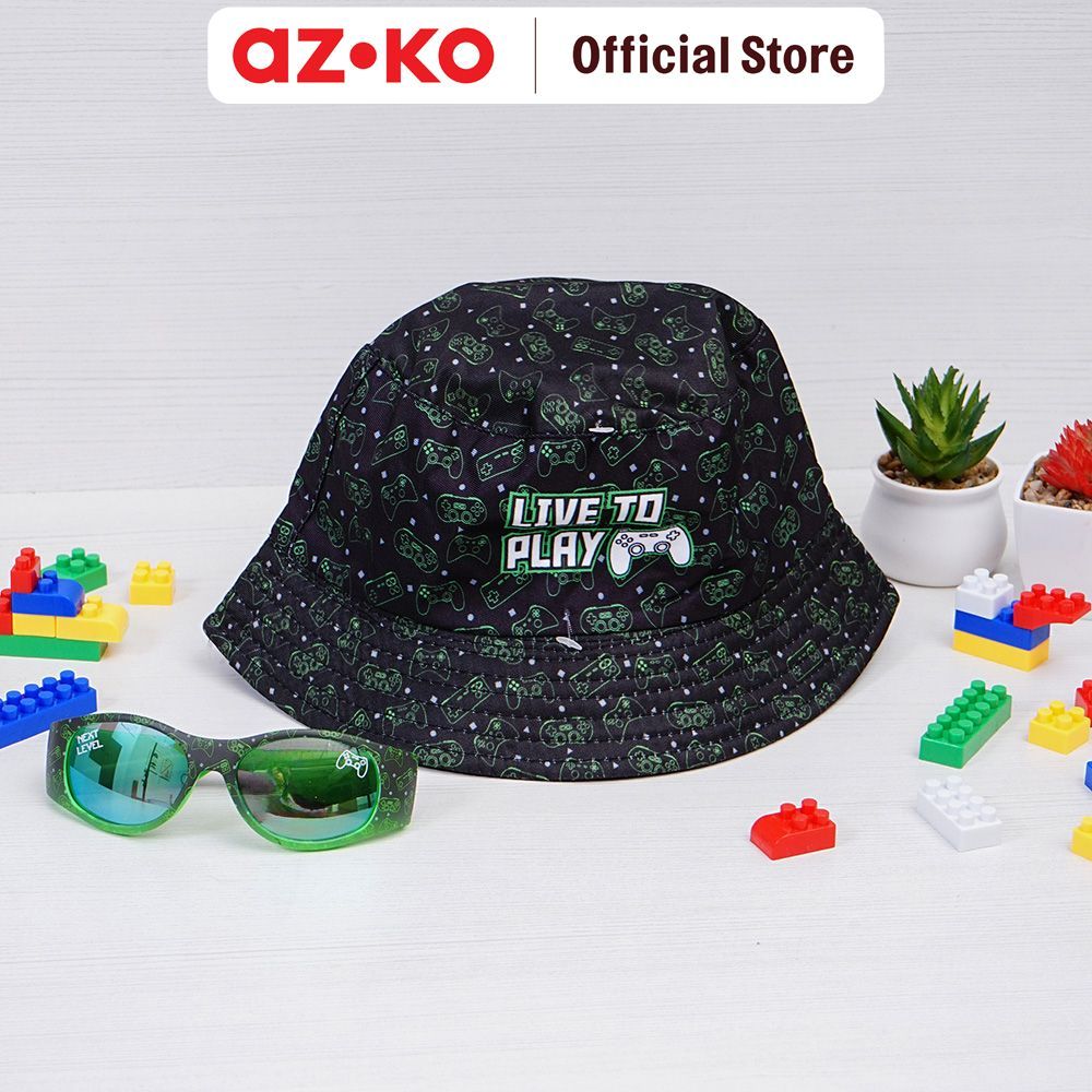 AZKO Ataru Set Topi Bucket & Kacamata Anak Game - Hijau Bucket Hat Topi Pancing Topi Pantai Topi San