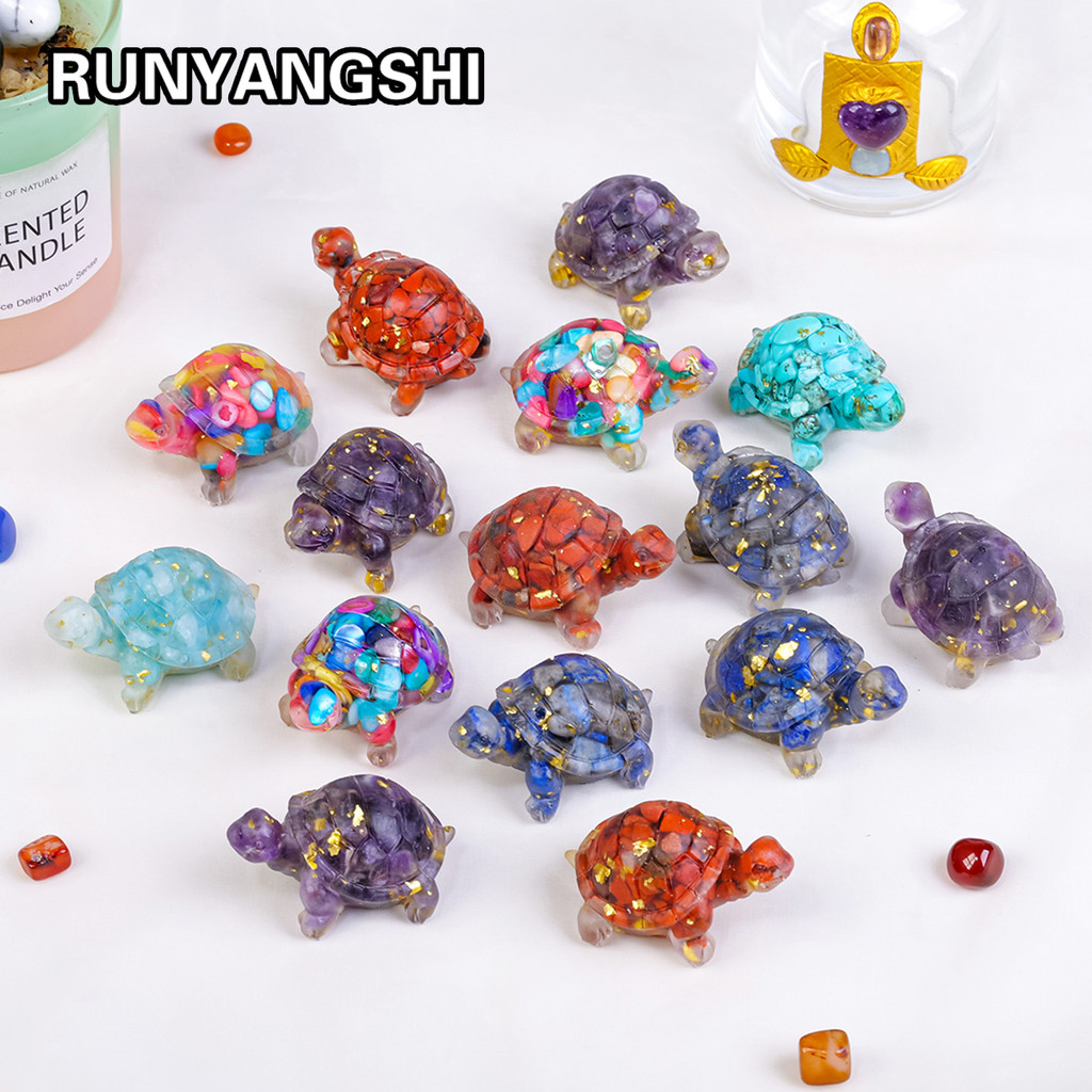 1PC Natural Crystal Stone Turtle Statue Reiki Stone Tortoise Figurine Amulet Fengshui Sculpture for 