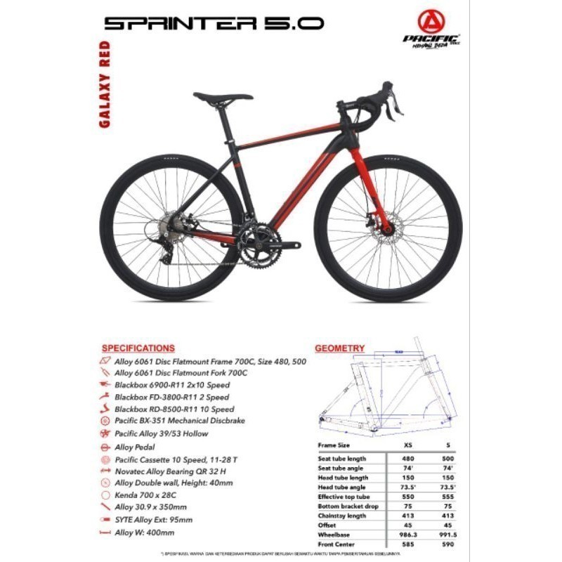 Sepeda Balap PACIFIC SPRINTER 5.0 Roadbike 700cc