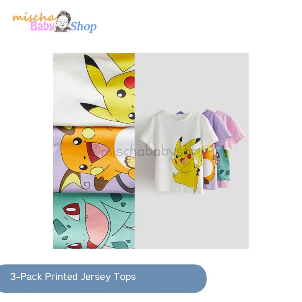 HnM 3-Pack Printed Jersey Tops Purple/Pokemon | Kaos Anak