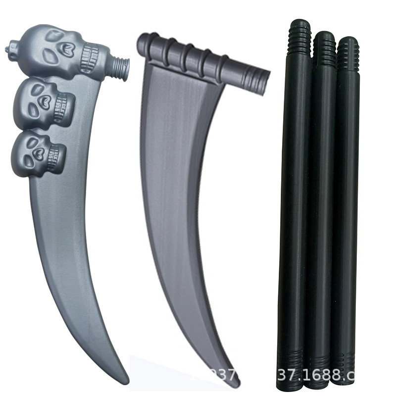 Halloween Costume Props Three-Section Weapon Ghost Head Scythe Red Three-Prong Stage Role-Playing Sp