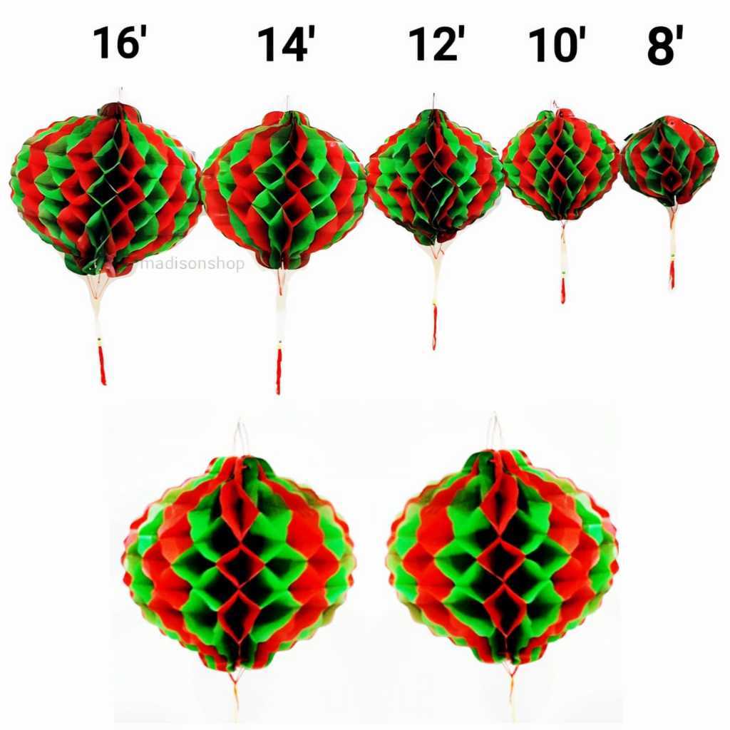 GROSIR NEW Lampion Honeycomb Natal Lampion Outdoor Natal Hijau Merah Dekorasi Christmas Ornamen Hias