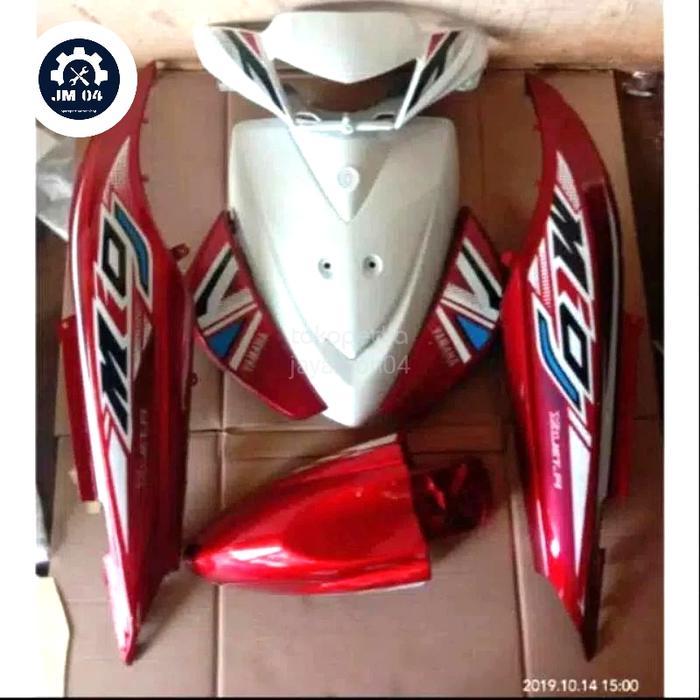 COVER FULL BODY HALUS MOTOR YAMAHA MIO J+STRIPING WARNA MERAH PUTIH