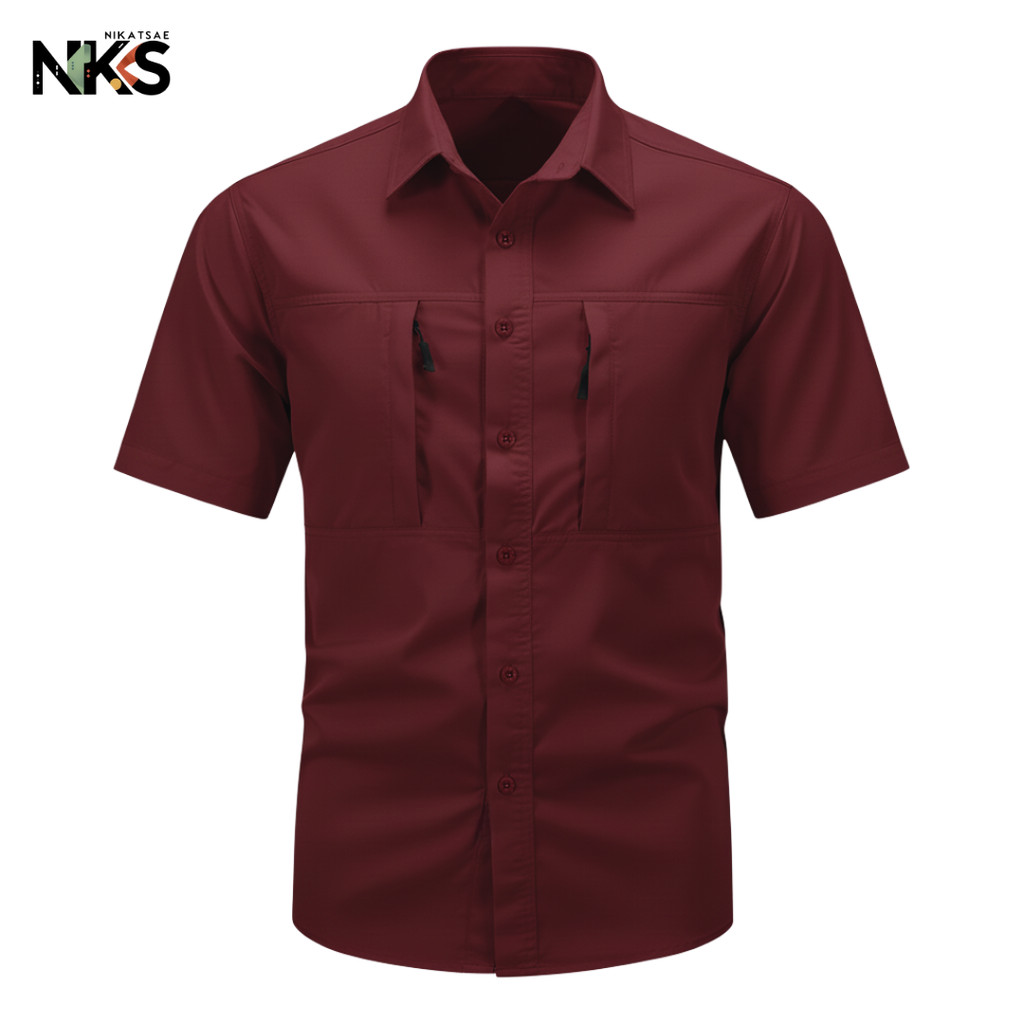 Kemeja Tactical Merah Maroon / Kemeja Tactical Pria / Kemeja Tactical Lengan Pendek / Kemeja Pria