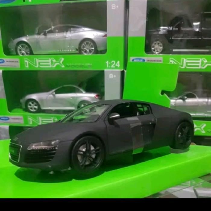 GND48 Diecast Welly Skala 1:24 Audi R8 V10 Black Matte Baru Bukan Bekas Komplit