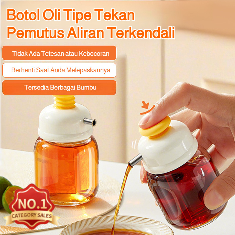 Botol Minyak Kaca dengan Pompa - Botol Kecap dan Saus Tomat Mini - Dispenser Minyak Press Control - 