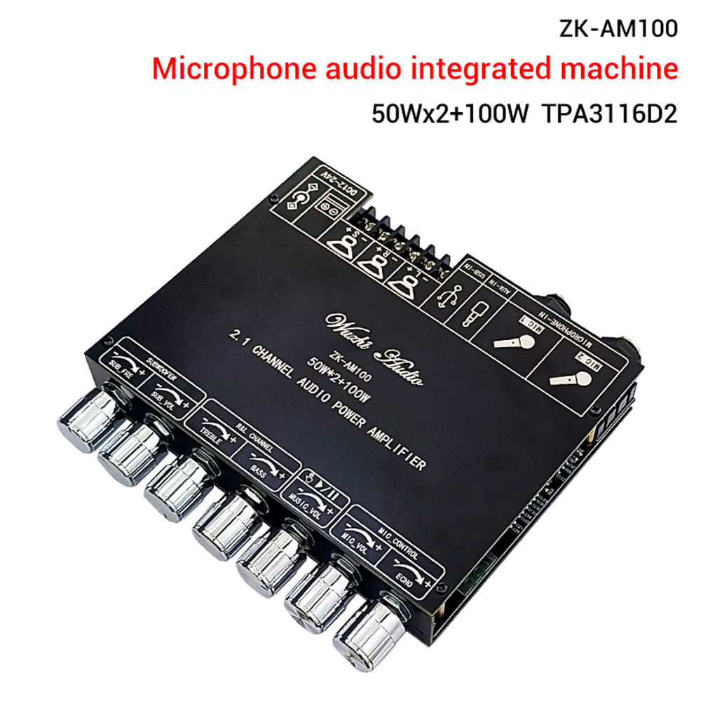 ZK-AM100 Bluetooth-compatible Amplifier Board HiFi Stereo 2.1 TPA3116D2 2X50W+100W Auo Power Amplifi