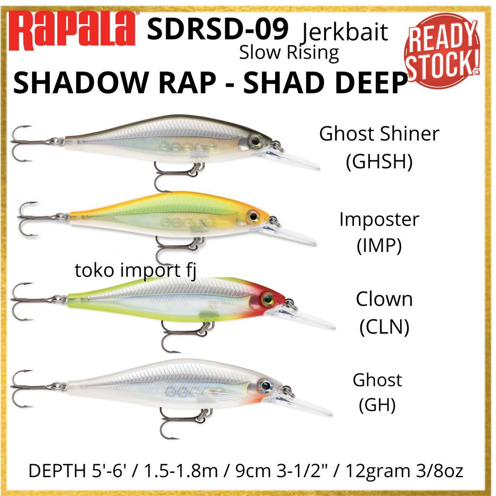 Umpan Pancing Ikan 9cm 12gram Rapala SDRSD-09 Shadow Rap Shad Deep 5'-6' 1.5m-1.8m Patent Pending Ac