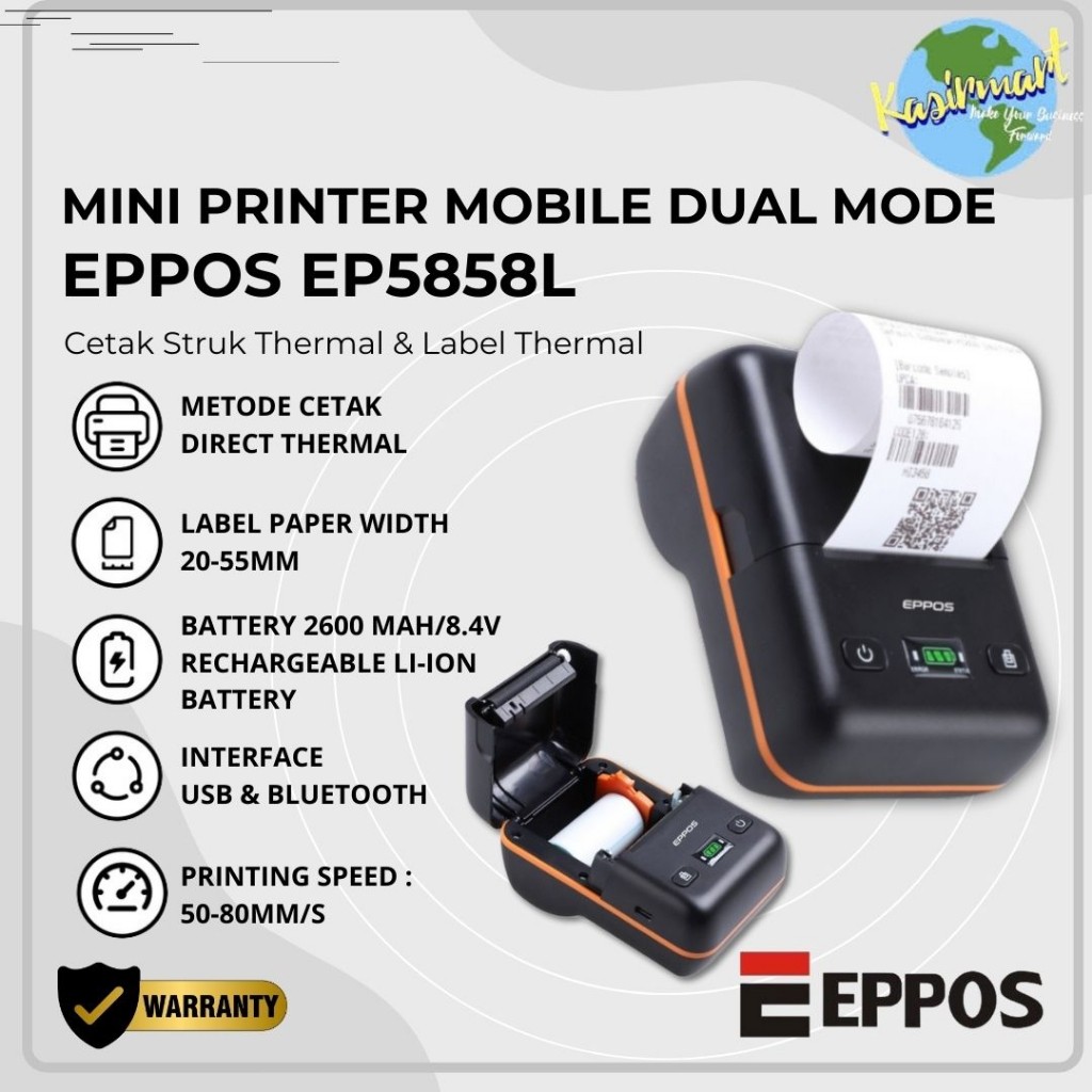 [STORE MASTER 3] Printer Bluetooth EPPOS EP5858L Print Struk Label Harga Resi Shopee RawBT RP02N EP 
