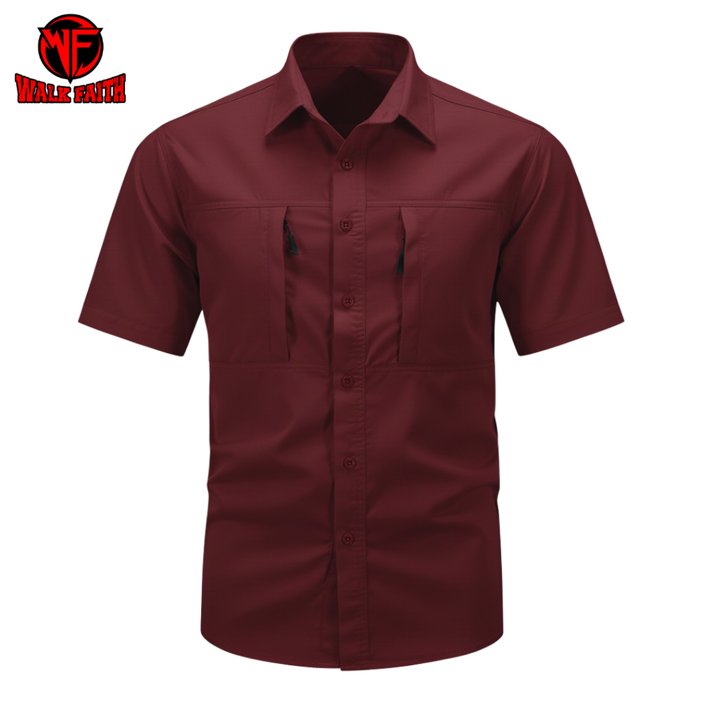 Kemeja Tactical Merah Maroon / Kemeja Tactical Pria Lengan Pendek / Kemeja Tactical Pria / Kemeja