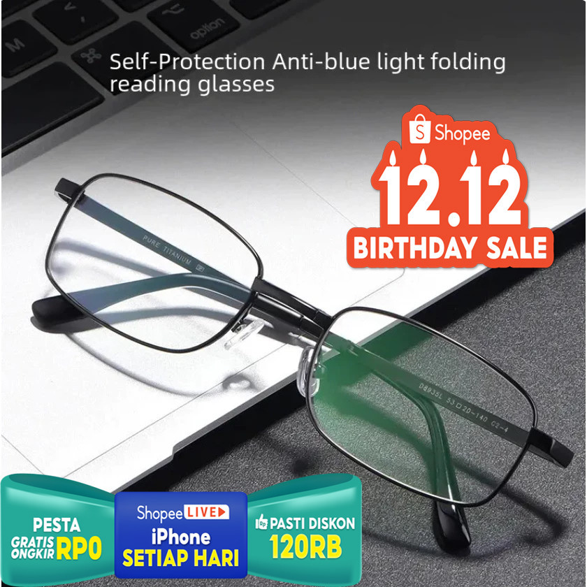 Kacamata Baca +1, +1,5, +2, + 2,5, + 3, +3,5, + 4  Pria Wanita Stainless Steel Lensa Plus Anti Radia