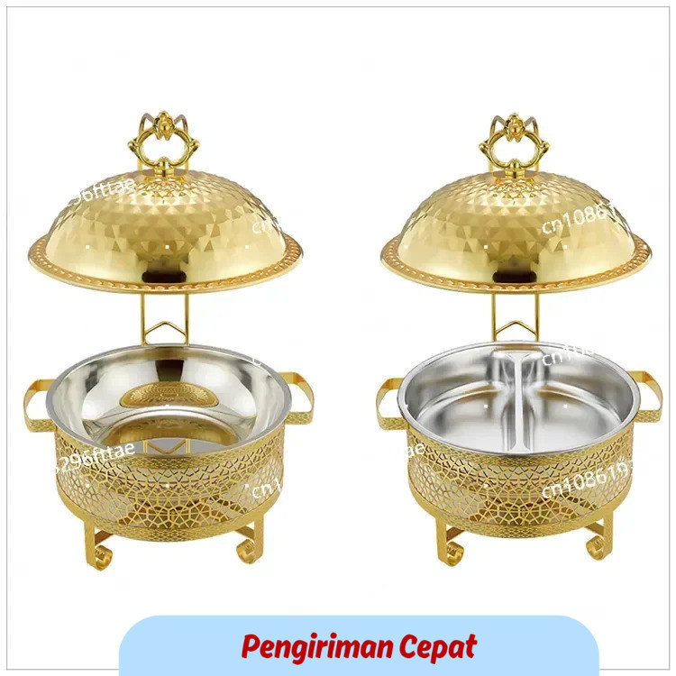 PCP Trading House 4L/6L/8L Large Stainless Steel Gold Round Hanging Chafing Dish Buffet Food Warmer 