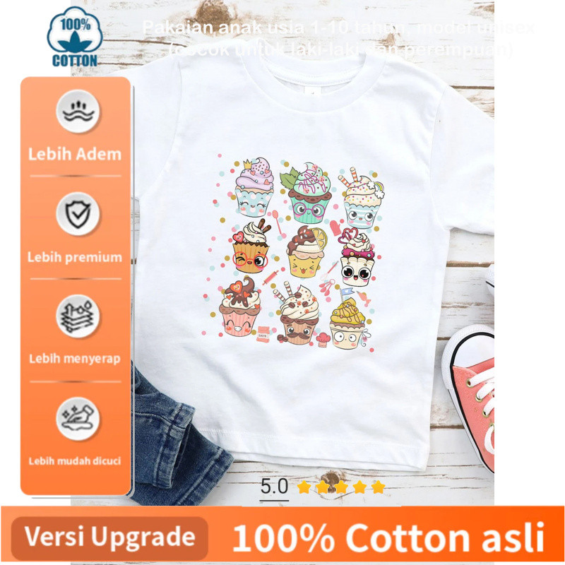 kualitas tinggi tongzhuang 1-10Tahun  Kaos Pendek Kartun Pola Lingkar Leher