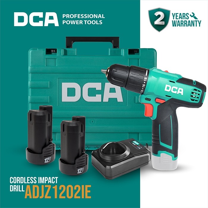 DCA Cordless Impact Drill / Bor Impact Baterai 12Volt 10mm ADJZ1202IE (FULL SET)