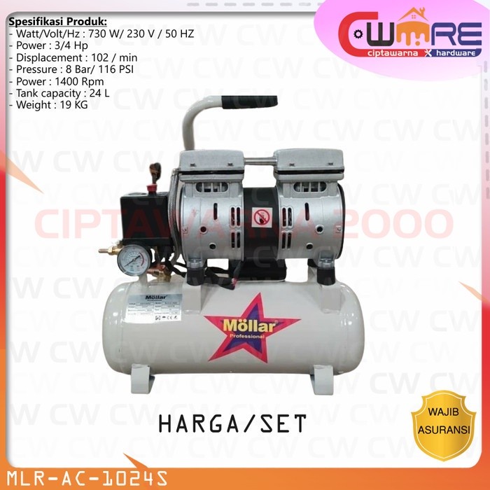 MOLLAR AC1024s Kompresor Pompa Angin Silent Oiless tanpa Oli 500w - CWTT