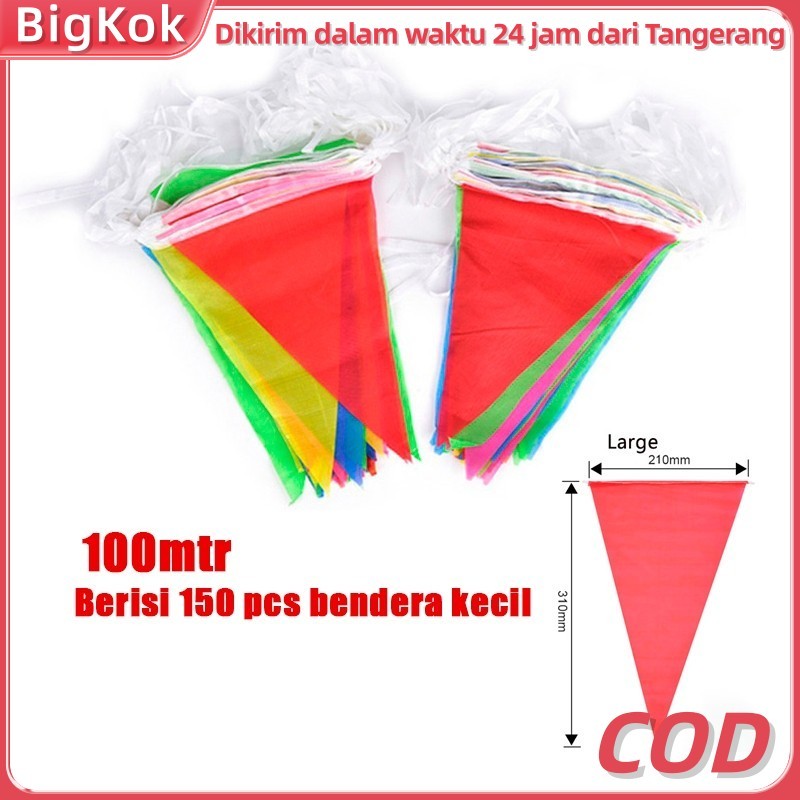 50/80/100m Bendera Segitiga Warna Warni dan Bendera Kain Merah Putih/Bendera Hias Festival/Bendera H