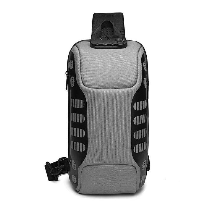 OZUKO Sling Bag #9339 - Tas Pria USB Anti Maling Pinggang - Abu-abu