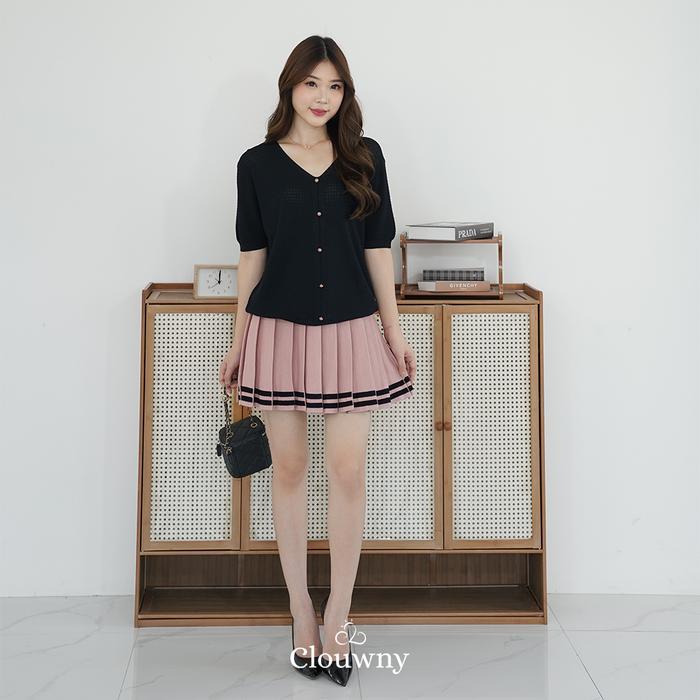 promo  -Clouwny Stripes Tennis Skirt Rok nita Korea Modern Korean Premium Knitt Pendek Pink Mini Pan