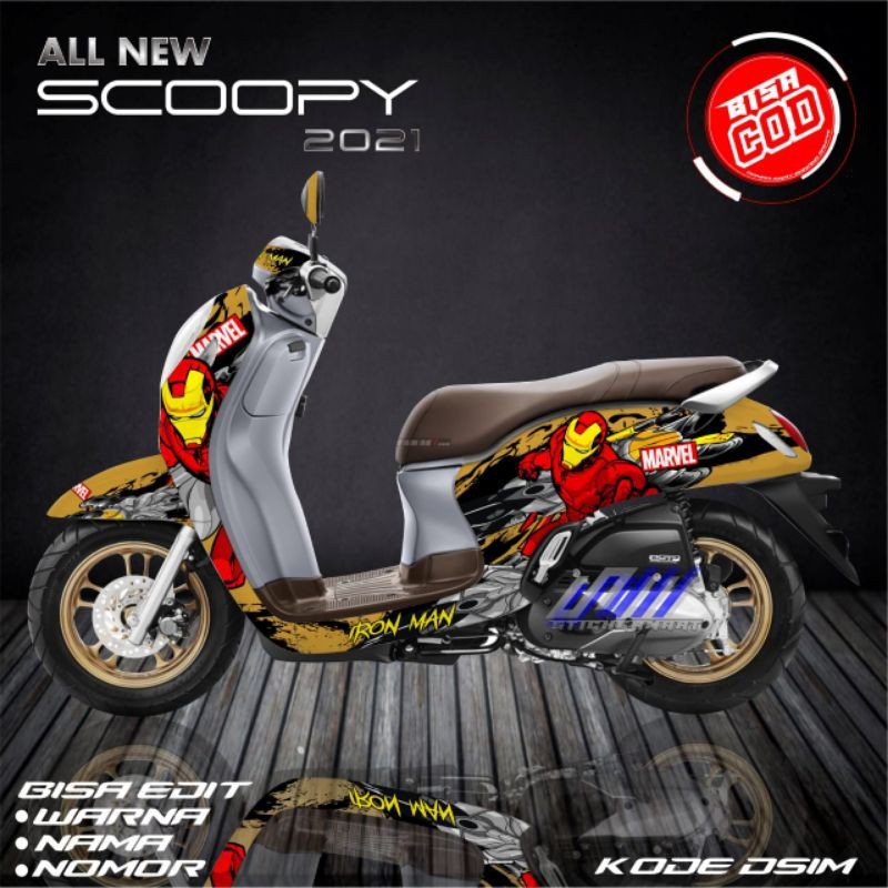 sticker decal full body Honda scoopy hitam coklat ironman