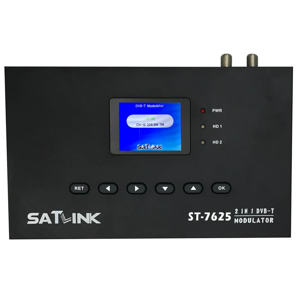 Satlink ST7625 2 in 1 DVBT Modulator 2 Channels In One Frequency MPEG4 H264 1080P vs ST7601 ST5150