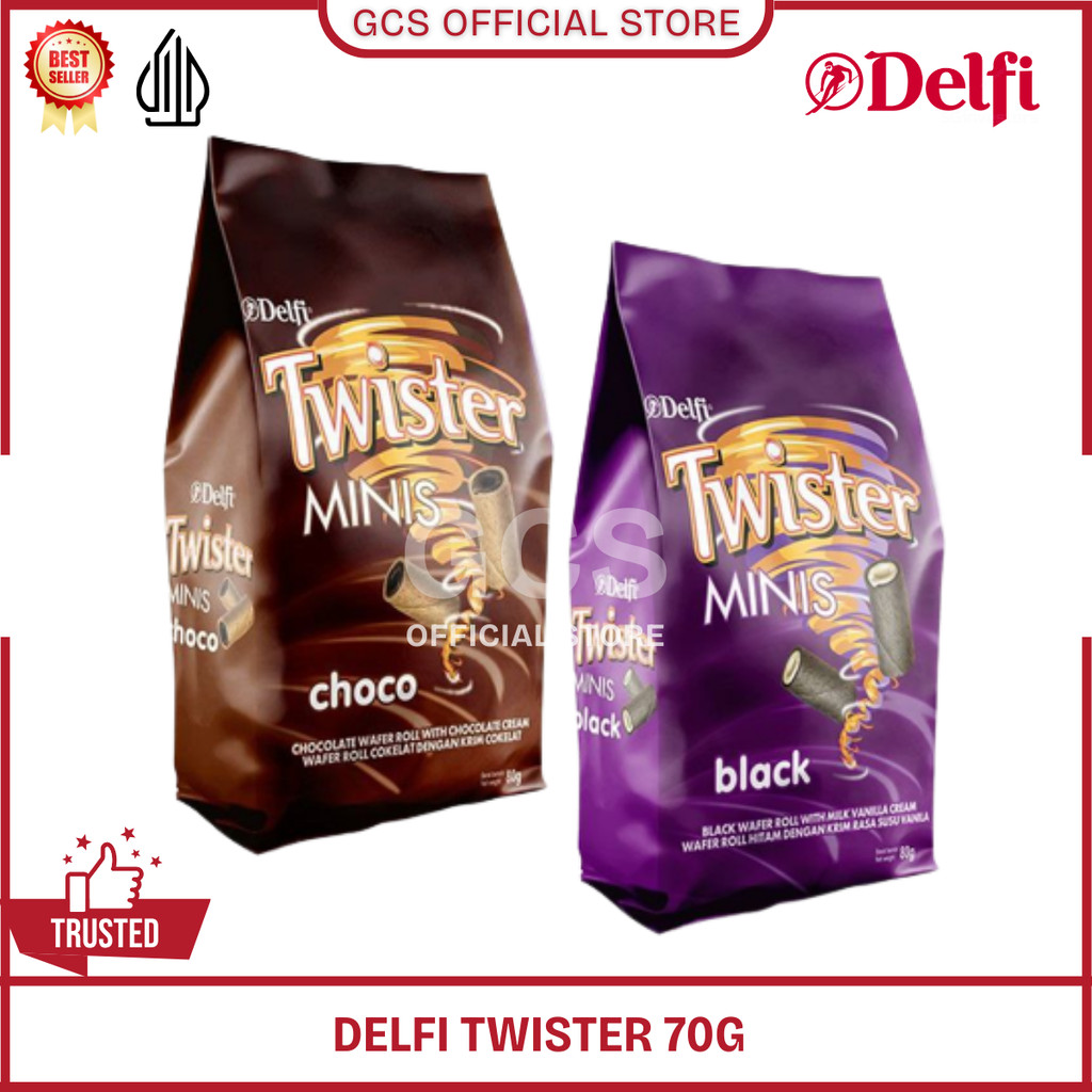 Delfi Twister Minis Chocolate Black Vanilla Cokelat 70gr