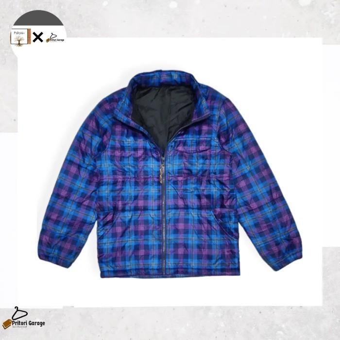 Windbreaker Outdoor Puffer Jacket Uniqlo CropTartan Blue Purple Color