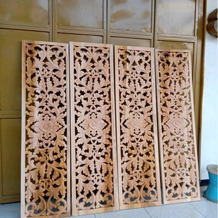 ornamen ukir ukiran kayu loster kusen pintu jendela boven lisplang dekorasi dinding 30x70 cm