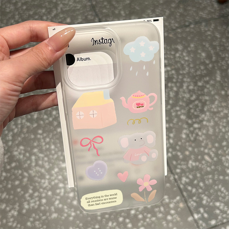 Aesthetic TPU Casing HP Transparan Buram Desain Visual Retak & Api Khas untuk iPhone 16 13 Pro Max 1